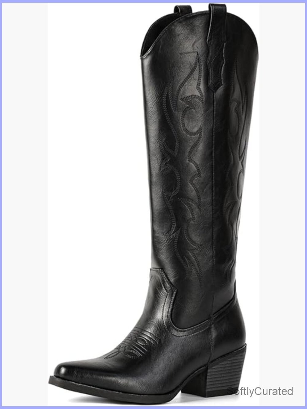 Plus Size Wide Calf Knee High Cowboy Boots Embroidered Chunky Heel